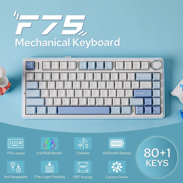 AULA F75 Sea Salt Blue (Graywood V3 Switch) AULA F75 Sea Salt Blue (Graywood V3 Switch)